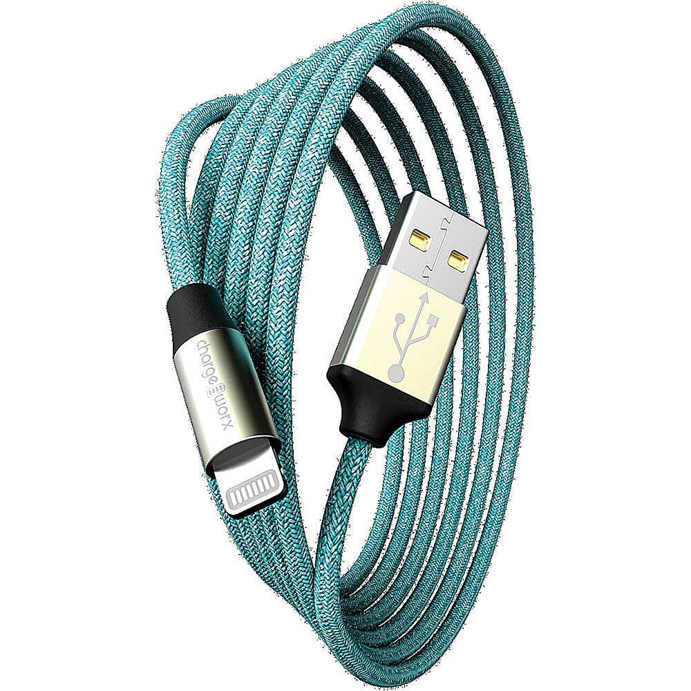 Front. Chargeworx - 10' Elements USB to Lightning Cable - Green.