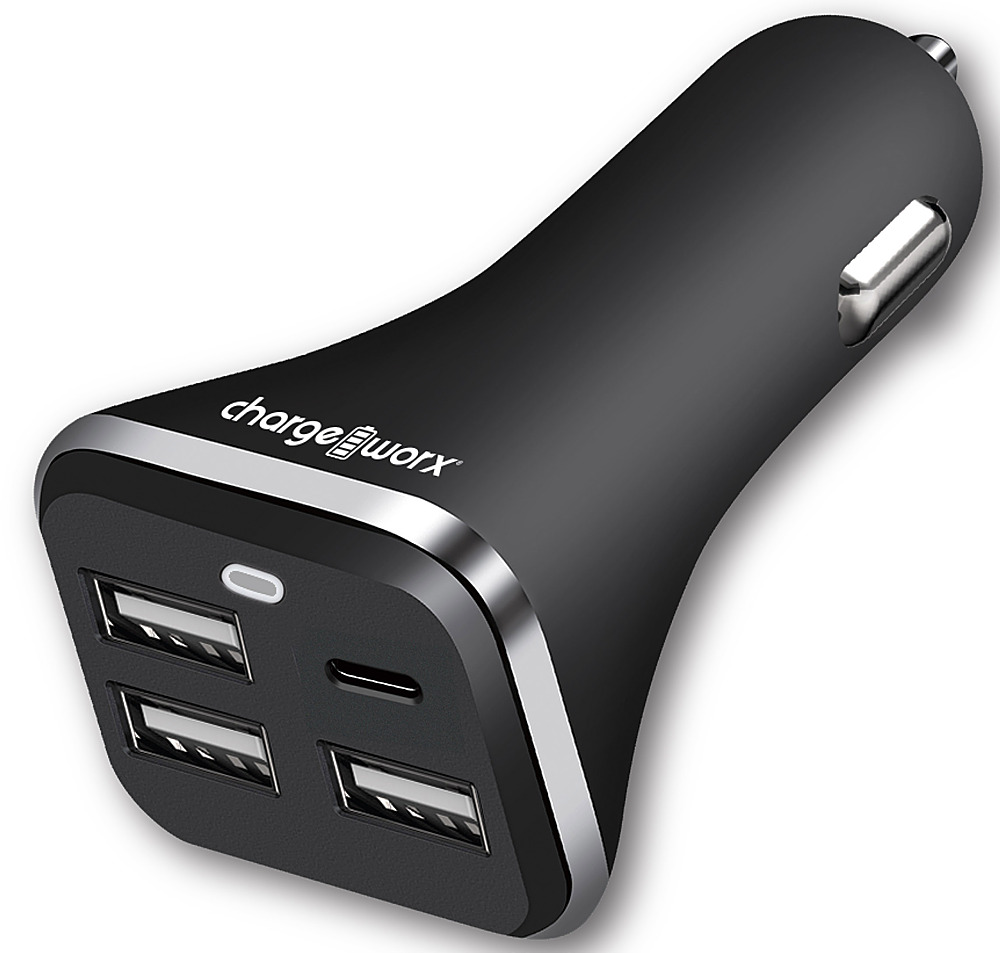 Chargeworx - 4-Port USB Car Charger - Black