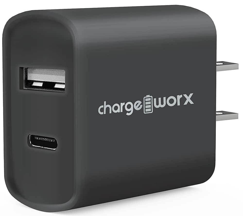 Front. Chargeworx - Dual USB and USB-C Wall Charger - Black.