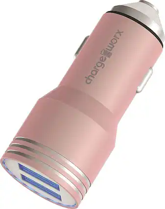 Front. Chargeworx - 2.4A Dual-USB Car-Charger - Rose Gold.