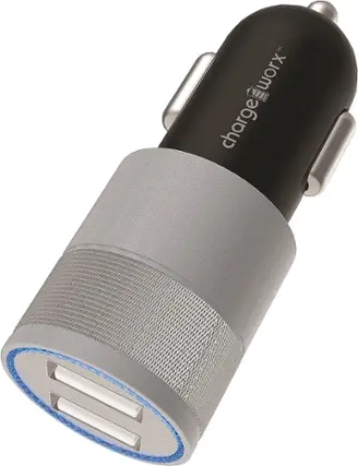 Front. Chargeworx - 2.4A Dual-USB Vehicle Charger - Black/Silver.