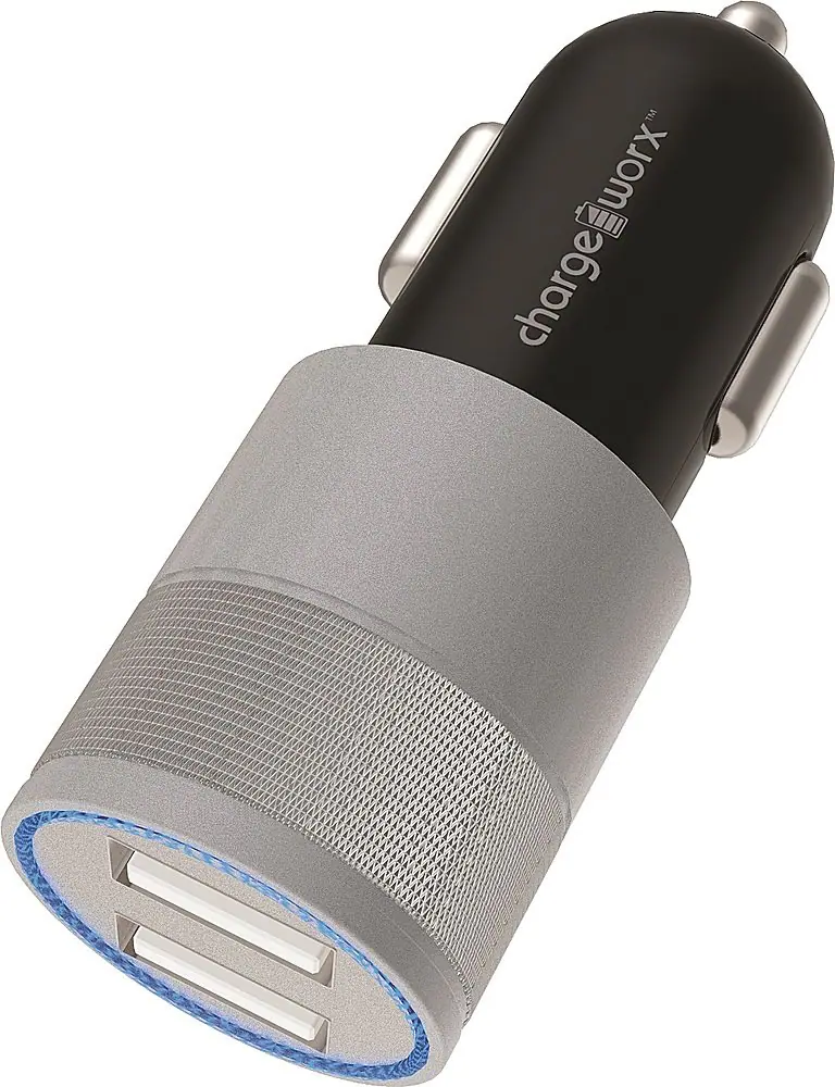 Chargeworx - 2.4A Dual-USB Vehicle Charger - Black/Silver