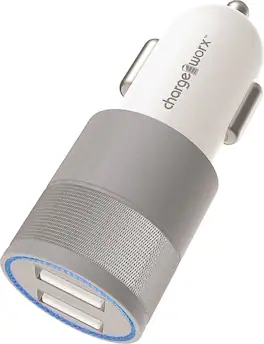 Chargeworx - 2.4A Dual-USB Vehicle Charger - White/Silver