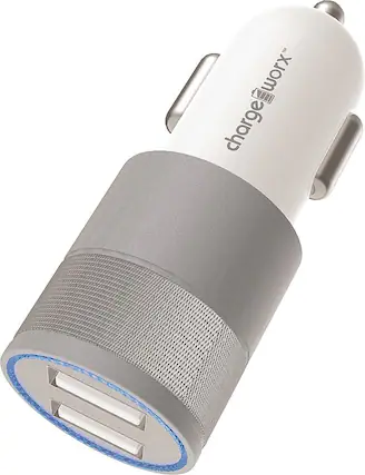Front. Chargeworx - 2.4A Dual-USB Vehicle Charger - White/Silver.