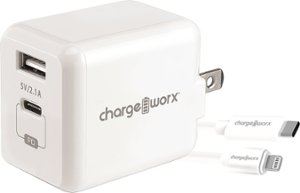 Chargeworx - USB and USB-C Wall Charger with Lightning Cable - White - Front_Zoom