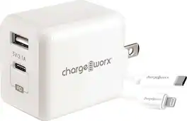 Chargeworx - USB and USB-C Wall Charger with Lightning Cable - White