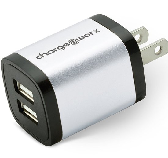 Front Zoom. Chargeworx - 2.4A Dual USB Wall Charger - Silver.
