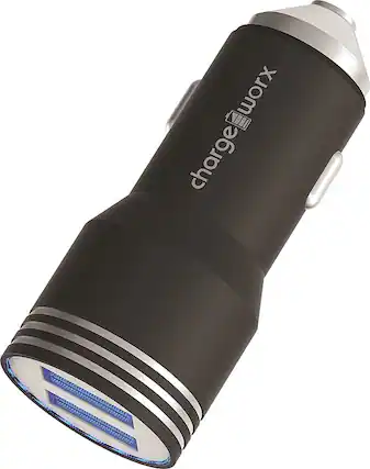Front. Chargeworx - 2.4A Dual-USB Vehicle Charger - Black.