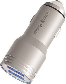 Chargeworx - 2.4A Dual-USB Vehicle Charger - Silver