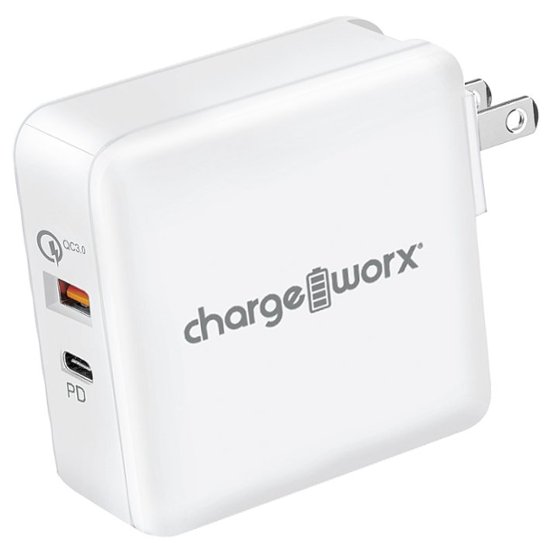 Front Zoom. Chargeworx - USB and USB-C Power Delivery Wall Charger - White.