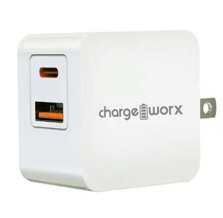 Front. Chargeworx - 48W Dual-Port Power Delivery Wall Charger - White.