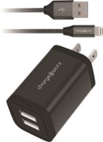 Chargeworx - 2.4A 3' Dual-USB Wall Charger with Lightning Cable - Black - Front_Zoom