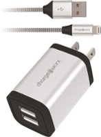Chargeworx - 2.4A 3' Dual-USB Wall Charger with Lightning Cable - Silver - Front_Zoom