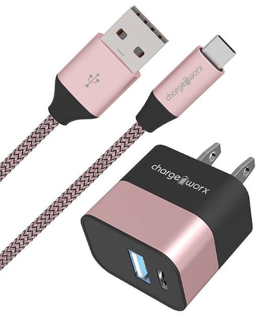 Front Zoom. Chargeworx - 3' USB-C to USB-A Wall Charger with Cable - Rose Gold.