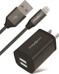 Chargeworx - 2.4A 6' Dual-USB to Lightning Wall Charger - Black - Front_Zoom