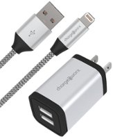 Chargeworx - 2.4A 6' Dual-USB to Lightning Wall Charger - Silver - Front_Zoom