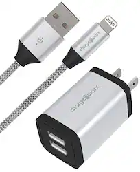 Chargeworx - 2.4A 6' Dual-USB to Lightning Wall Charger - Silver - Front_Zoom
