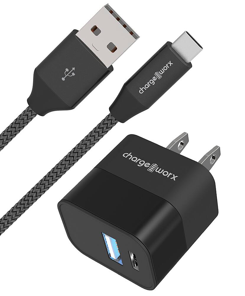 Front. Chargeworx - 6' USB-C Wall Charger and Cable - Black.
