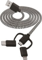Chargeworx - 3' 3-in-1 Braided Charge-and-Sync Cable - Black - Front_Zoom