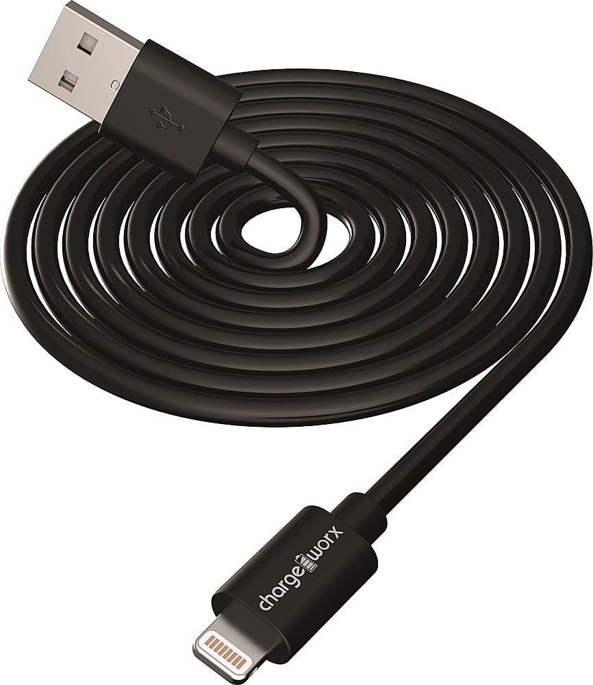 Front. Chargeworx - 10' Lightning Sync and Charge Cable - Black.