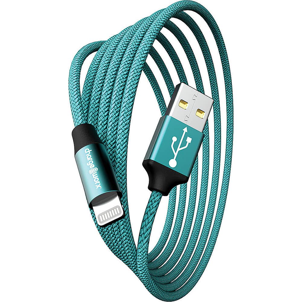 Front. Chargeworx - 10' USB to Lightning Charging Cable - Turquoise.