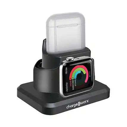 Front. Chargeworx - Dual Charging Stand for Apple Watch and AirPods - Black.