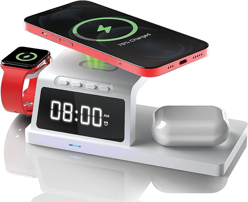 Angle. Chargeworx - 4-in-1 Wireless Charging Digital Alarm Clock - White.