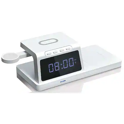 Front. Chargeworx - 4-in-1 Wireless Charging Digital Alarm Clock - White.