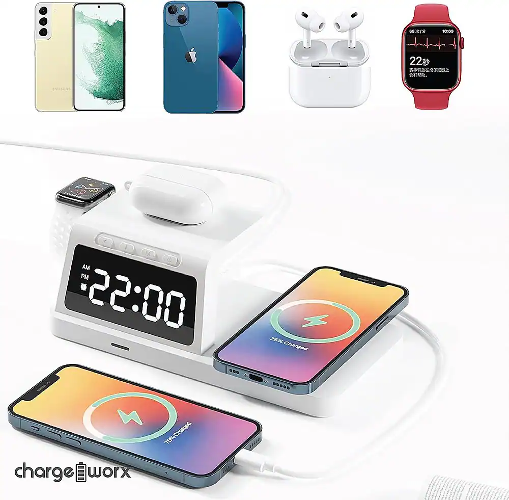 Alt View 12. Chargeworx - 4-in-1 Wireless Charging Digital Alarm Clock - White.