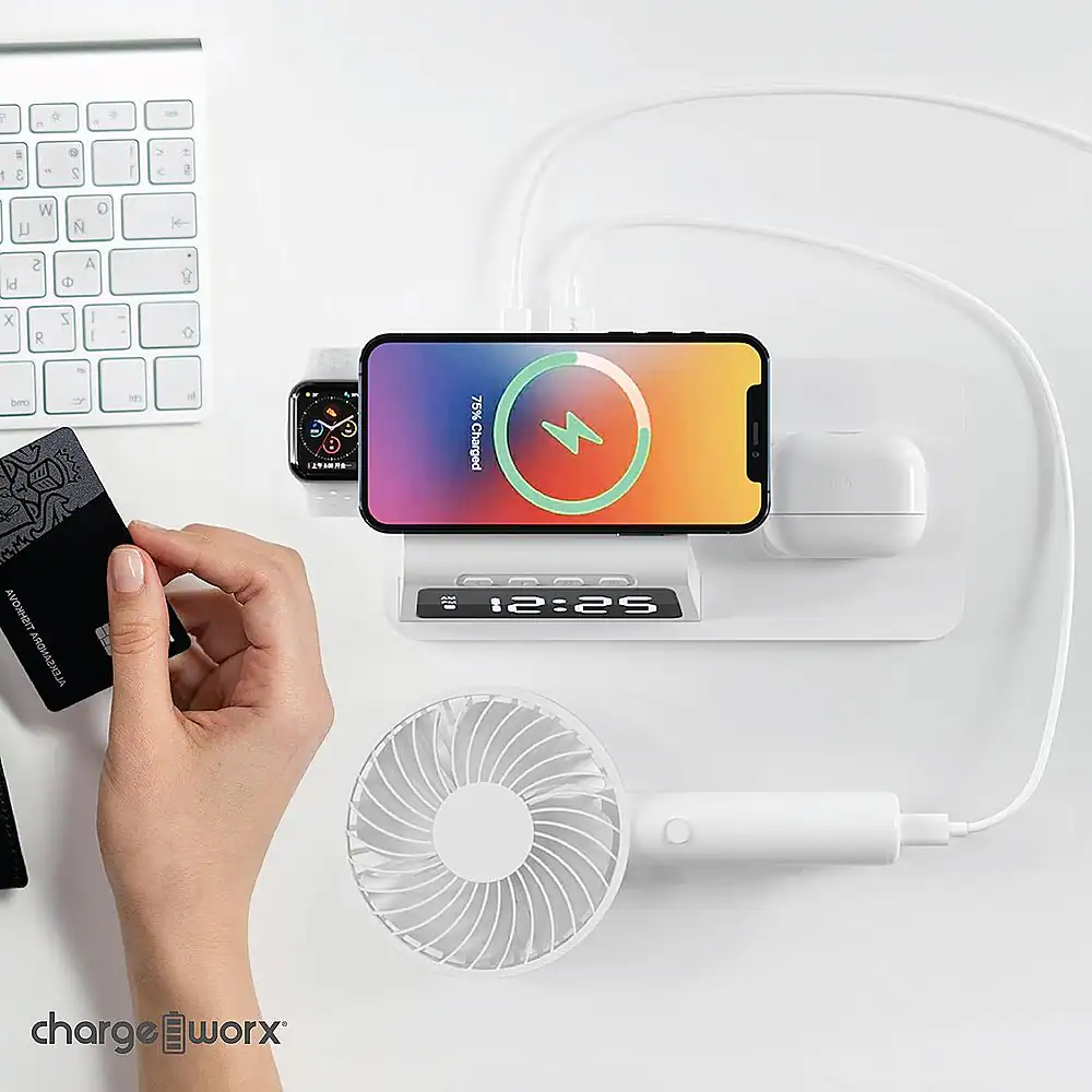 Alt View 13. Chargeworx - 4-in-1 Wireless Charging Digital Alarm Clock - White.