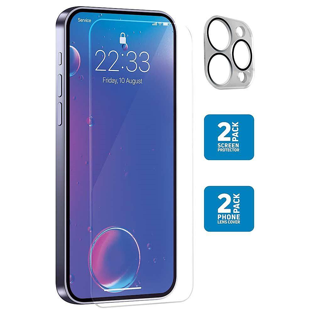 Left. Chargeworx - Glass Screen Protector with Lens Protector for Apple iPhone 13 Pro Max/14 Pro Max (2-Pack) - Clear.
