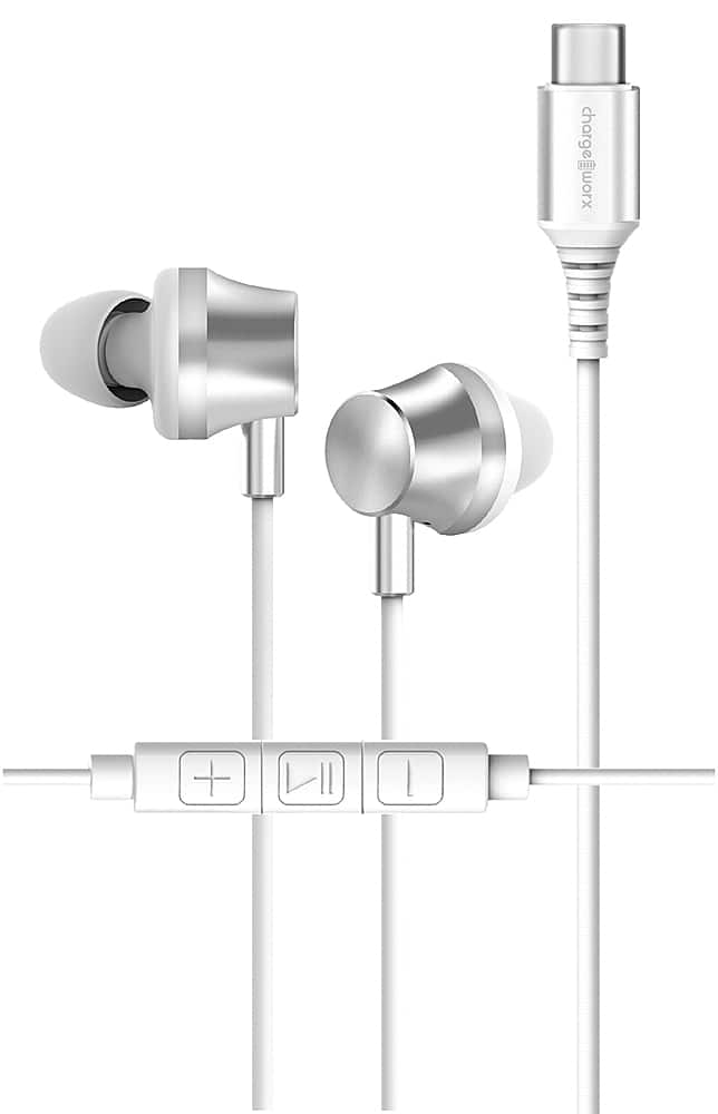 Front. Chargeworx - USB-C Wired In-Ear Earbuds - Silver.