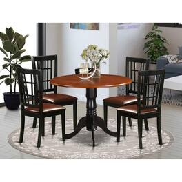 East West Furniture - 5 PC Kitchen Table set-Dining Table and 4 Wood Kitchen Chairs - Black & Cherry