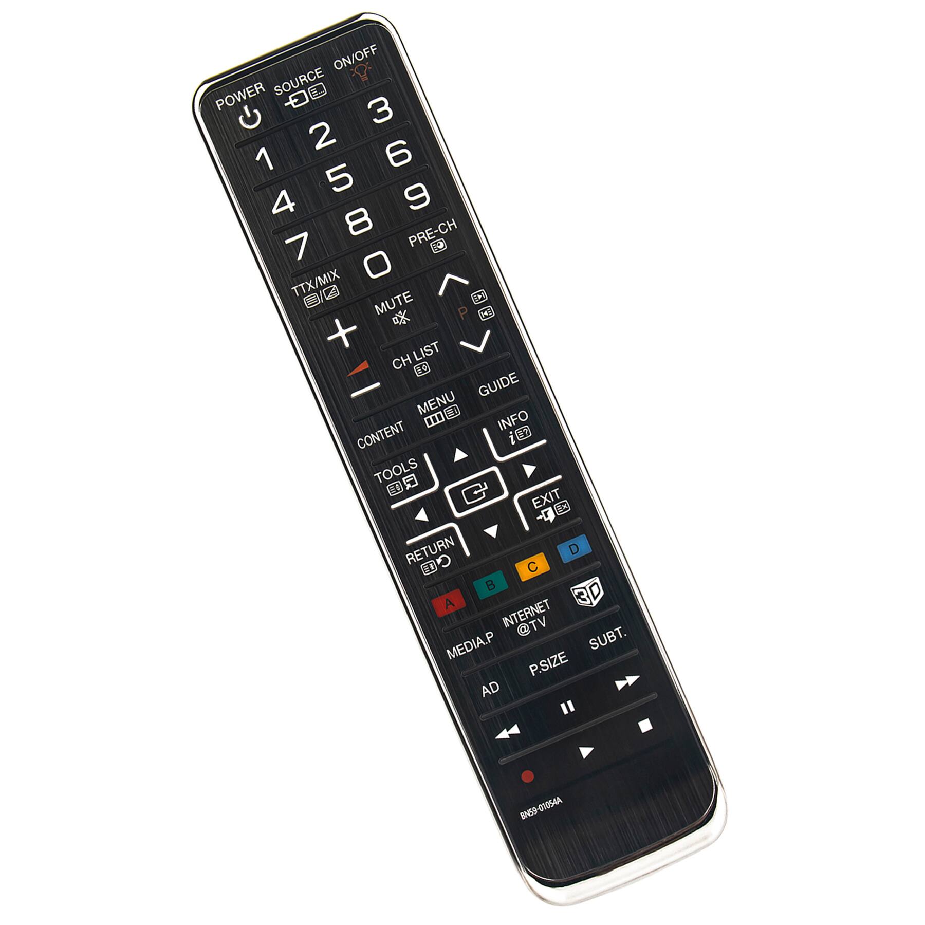 Sure, here is the corrected and grouped text from the image:

- POWER
- SOURCE
- ON/OFF
- 1 2 3
- 4 5 6
- 7 8 9
- 0
- PRE-CH
- TTX/MIX
- MUTE
- CH LIST
- MENU
- CONTENT
- TOOLS
- EXIT
- RETURN
- A B C D
- MEDIA.P
- INTERNET
- TV
- SUBT.
- P.SIZE
- AD
- BNSS
- 00054A