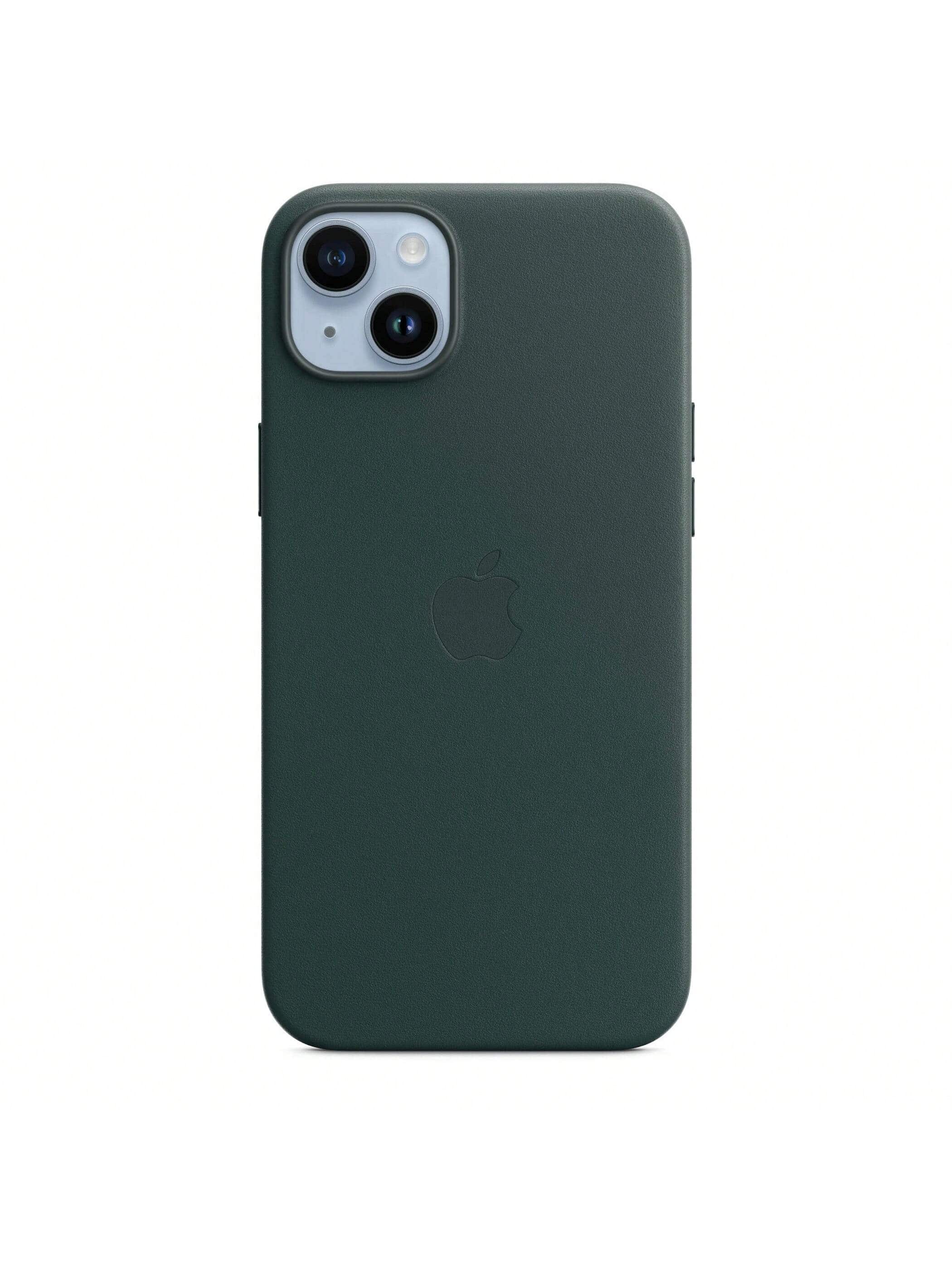 Front. Apple - iPhone 14 Plus Leather Case w/ MagSafe - Forest Green.