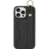 SaharaCase - FingerGrip Series Genuine Leather Wallet Case for Apple iPhone 15 Pro Max - Black - Front_Zoom