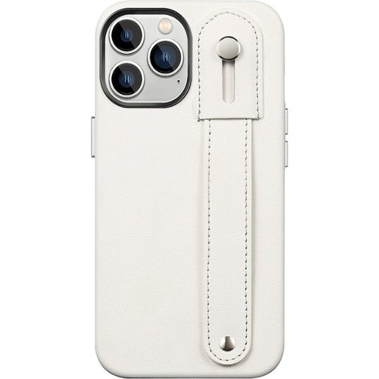 Front Zoom. SaharaCase - FingerGrip Series Genuine Leather Case with Magsafe for Apple iPhone 15 Pro - White.