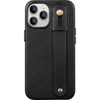 SaharaCase - FingerGrip Series Genuine Leather Case with MagSafe for Apple iPhone 15 Pro - Black - Front_Zoom