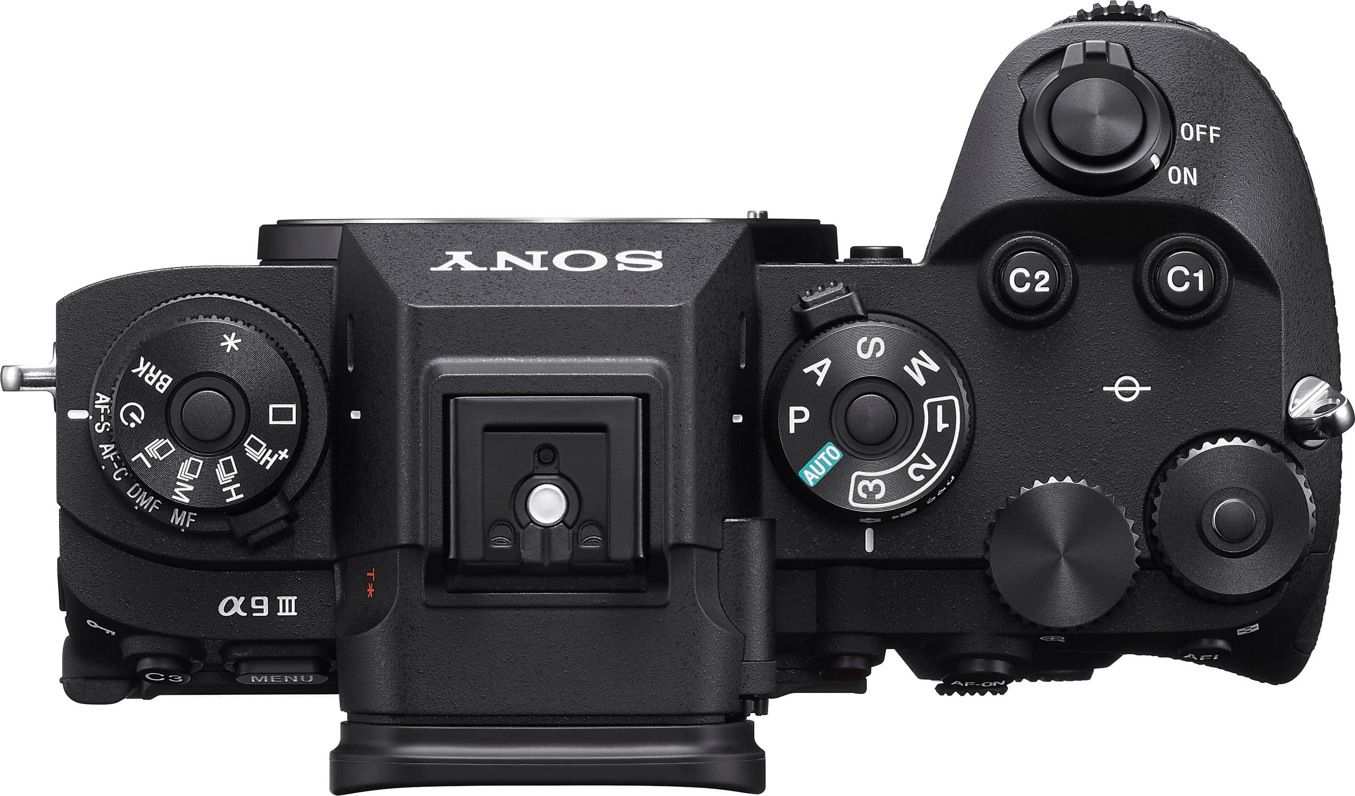 Top. Sony - Sony Alpha 9 III Full-frame Mirrorless Camera with Global Shutter - Black.