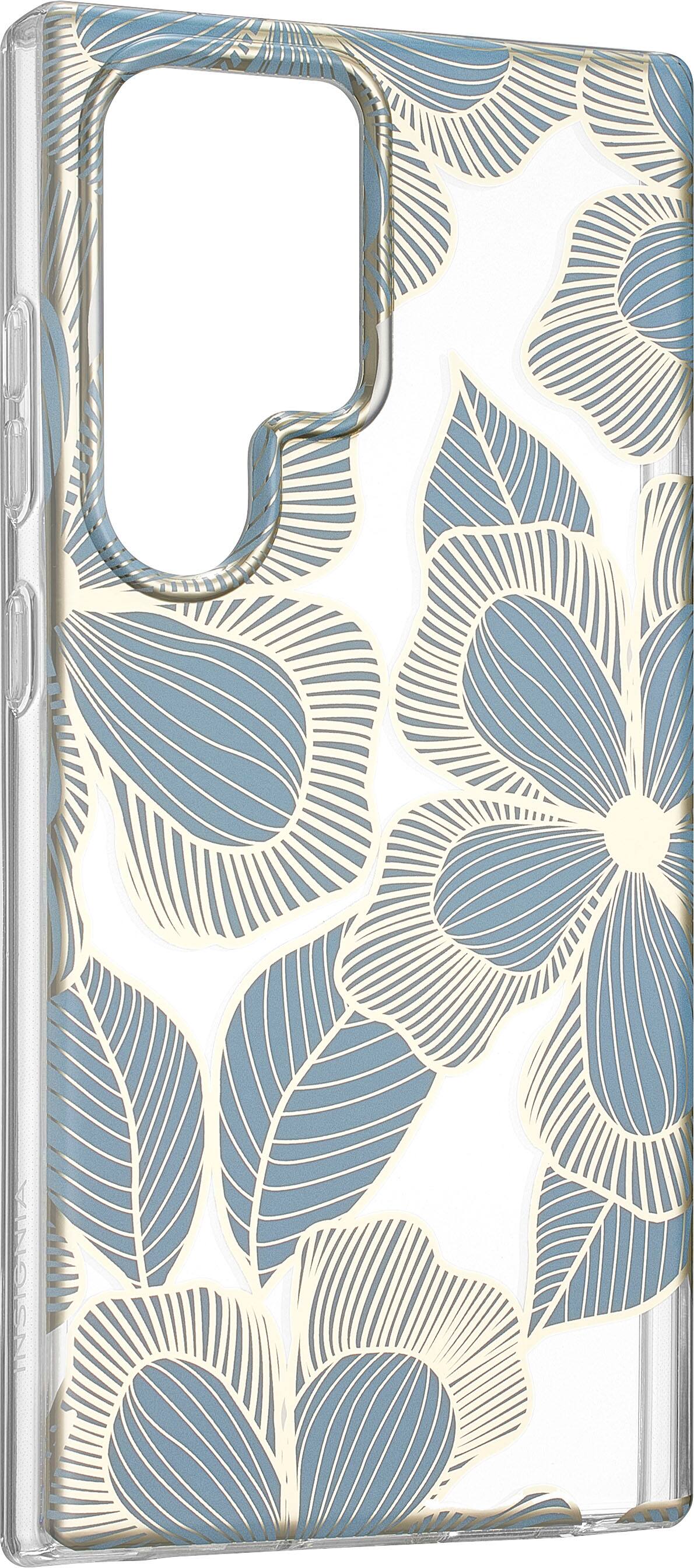 Angle. Insignia™ - Hard-Shell Case for Samsung Galaxy S24 Ultra - Blue Flower (Clear).