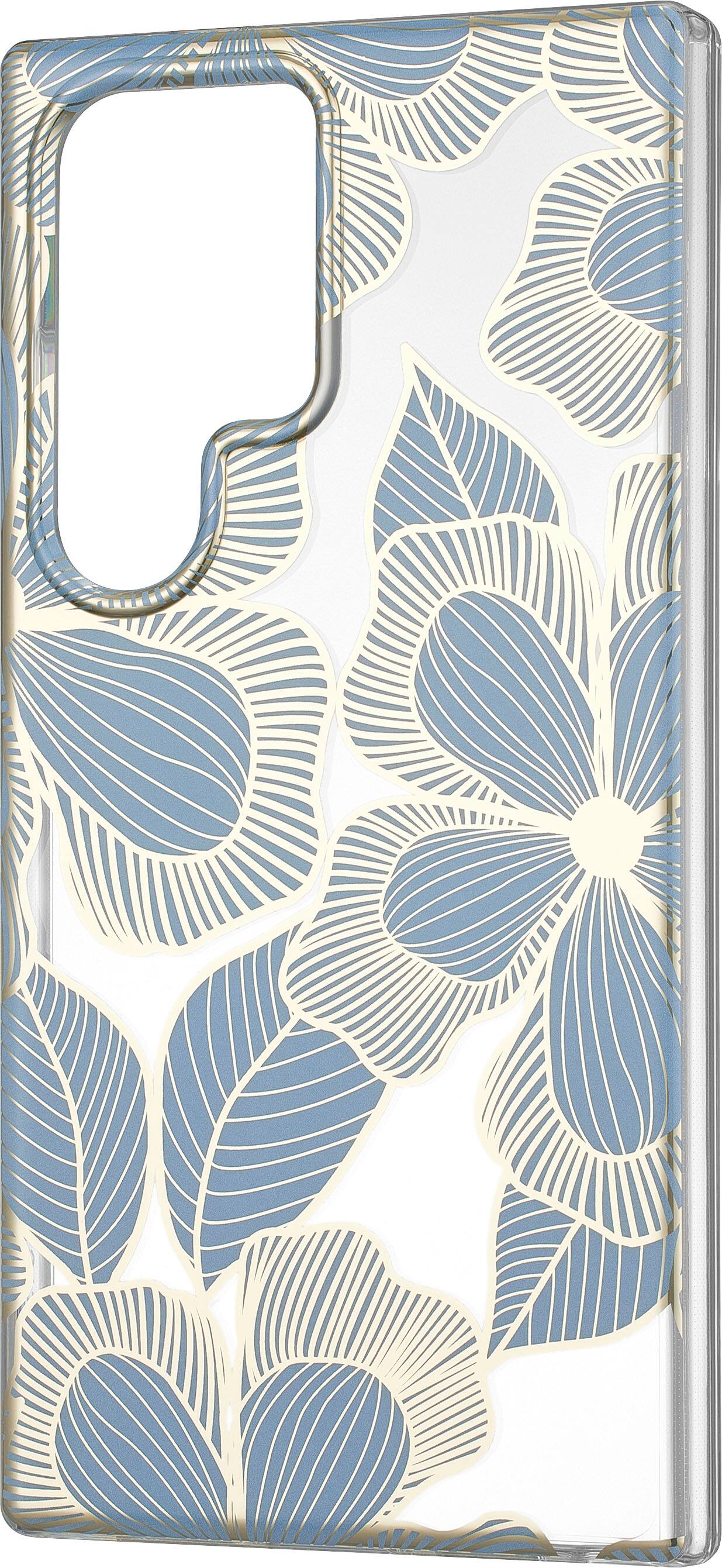 Left. Insignia™ - Hard-Shell Case for Samsung Galaxy S24 Ultra - Blue Flower (Clear).