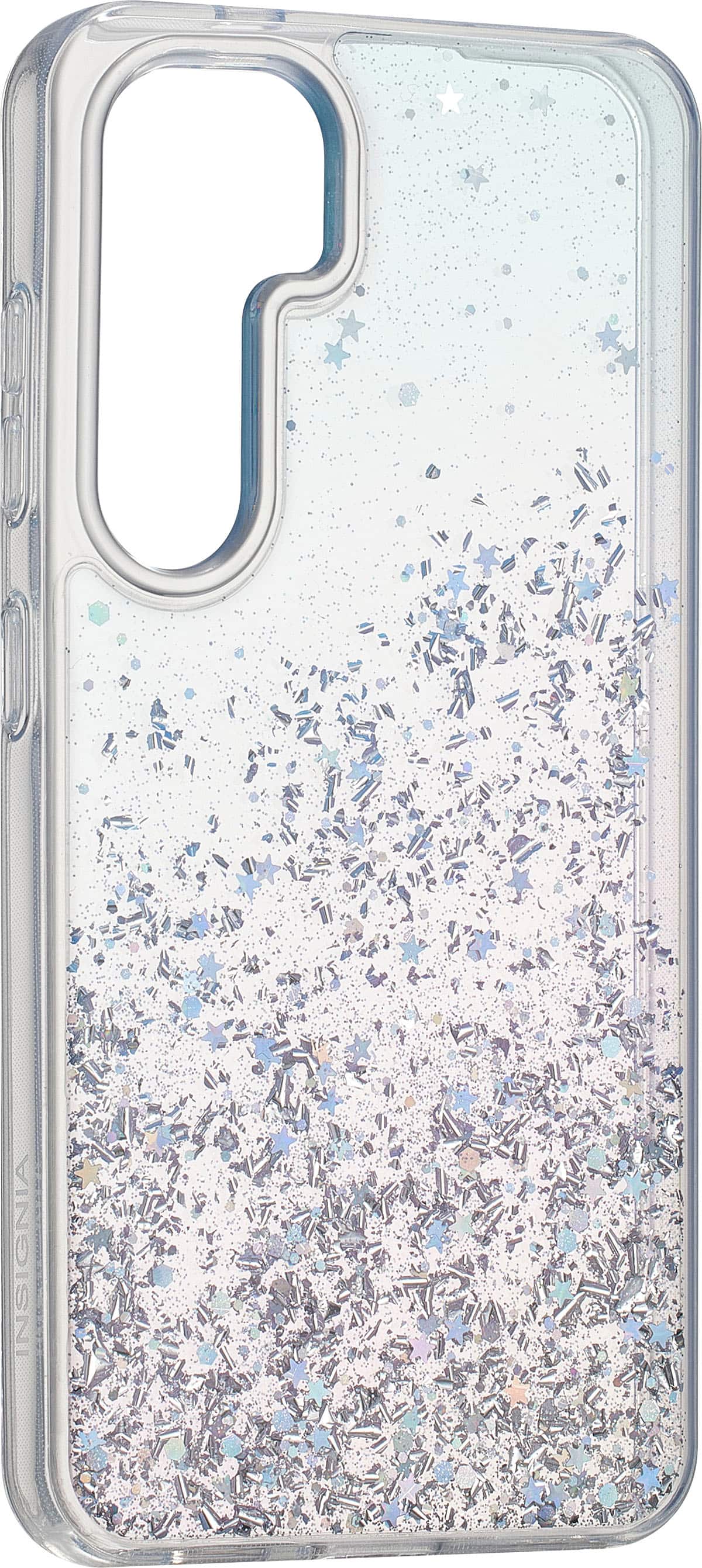 Angle. Insignia™ - Hard-Shell Case for Samsung Galaxy S24 - Glitter Gradient (Clear).