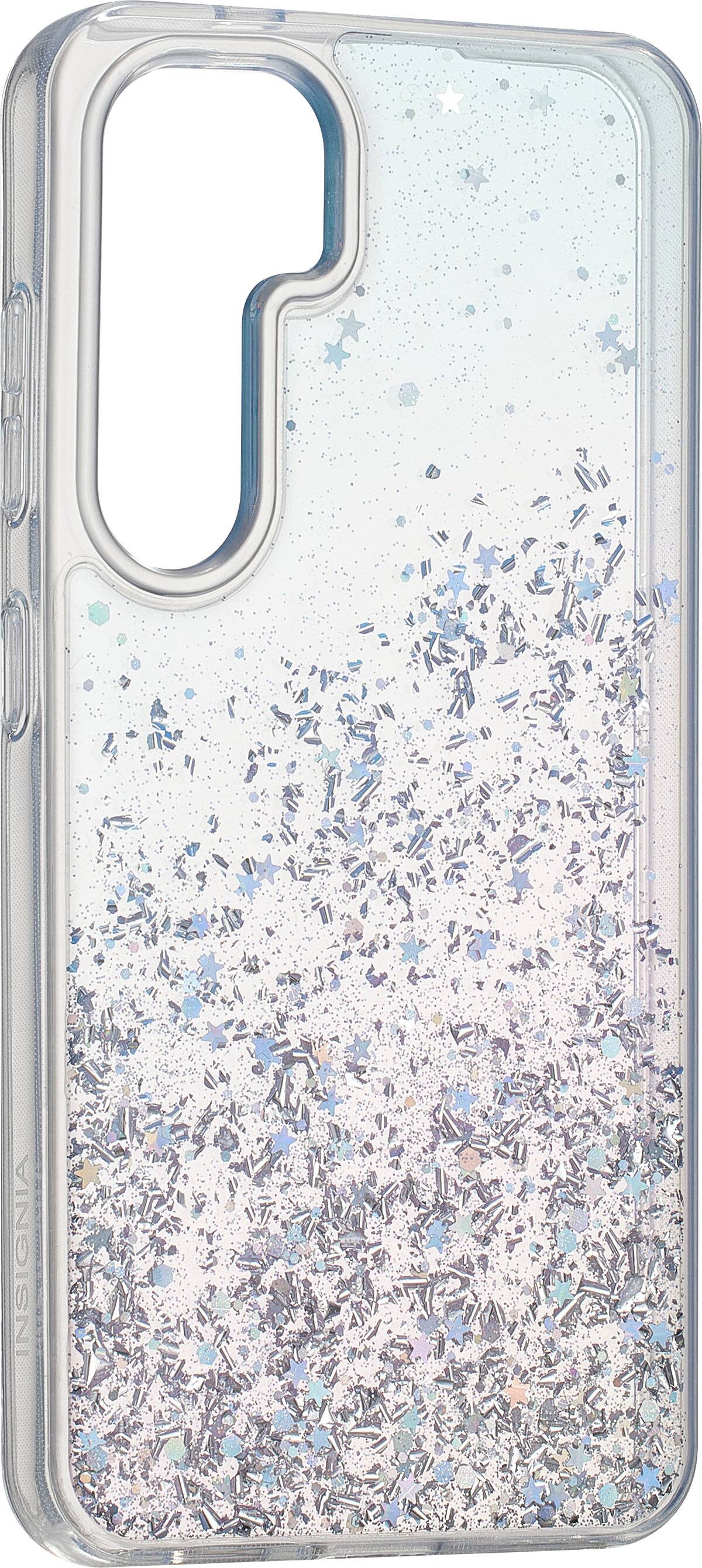 Angle. Insignia™ - Hard-Shell Case for Samsung Galaxy S24 - Glitter Gradient (Clear).