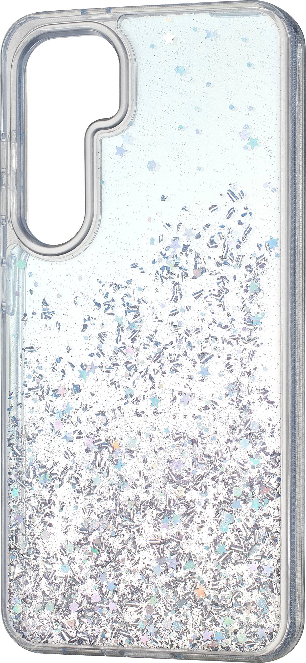 Left. Insignia™ - Hard-Shell Case for Samsung Galaxy S24 - Glitter Gradient (Clear).
