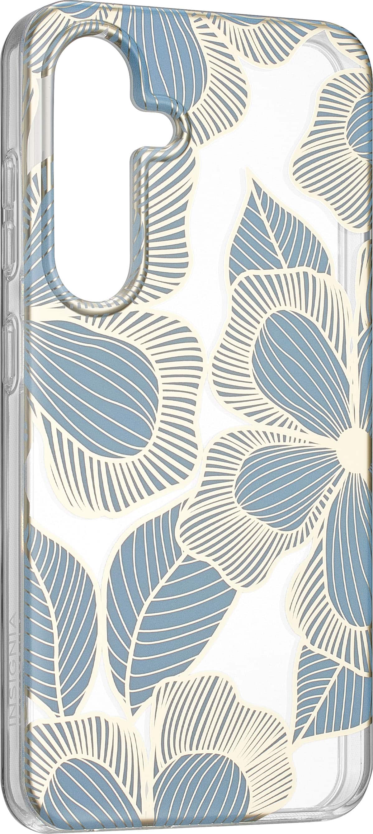 Angle. Insignia™ - Hard-Shell Case for Samsung Galaxy S24 - Blue Flower (Clear).