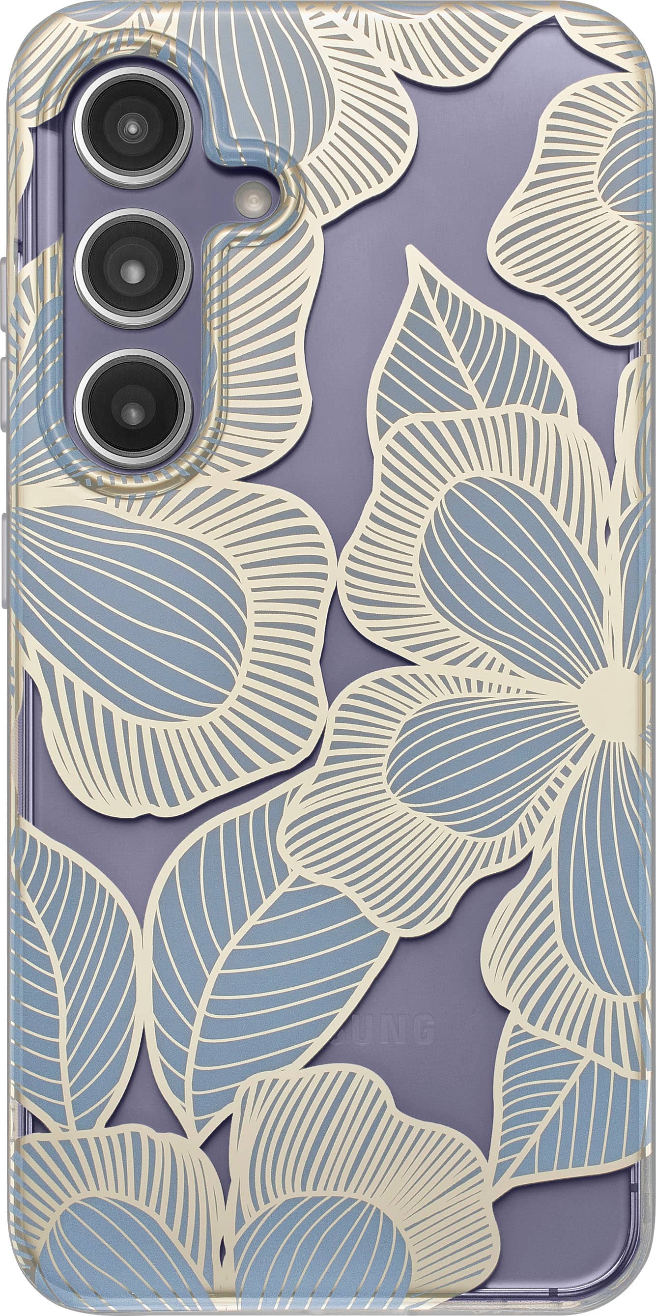 Insignia™ - Hard-Shell Case for Samsung Galaxy S24 - Blue Flower (Clear) - Front_Zoom