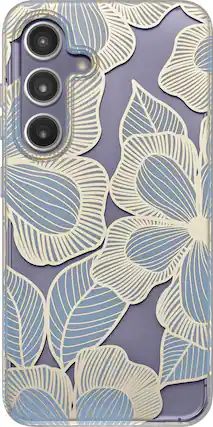 Front. Insignia™ - Hard-Shell Case for Samsung Galaxy S24 - Blue Flower (Clear).