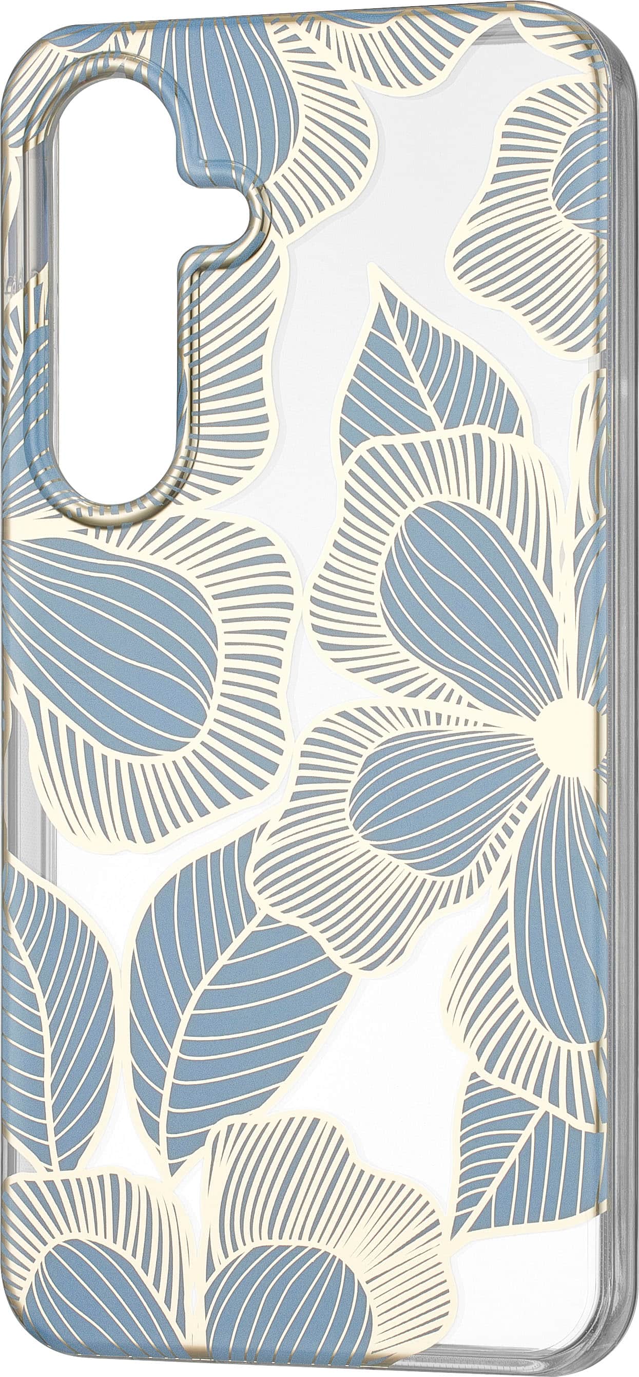 Left. Insignia™ - Hard-Shell Case for Samsung Galaxy S24 - Blue Flower (Clear).