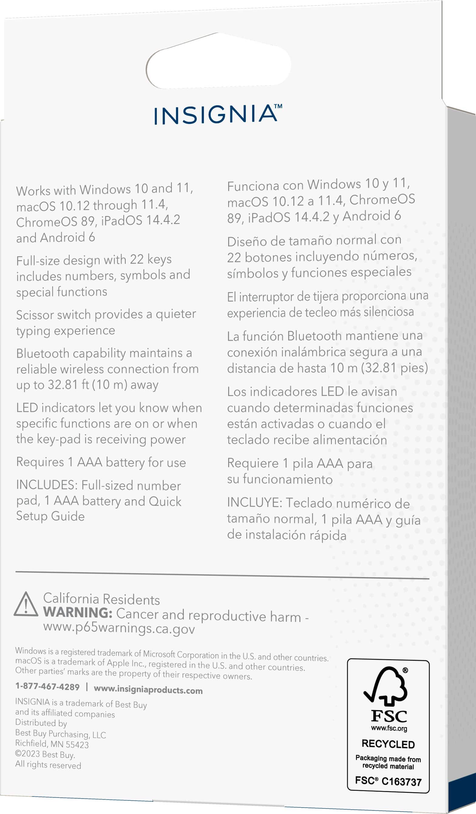 Alt View 13. Insignia™ - 22-Key Bluetooth Scissor Switch Number Keypad for Windows, macOS, ChromeOS, iPadOS and Android - Black.