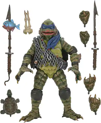 Front. NECA - Universal Monsters/Teenage Mutant Ninja Turtles 7” Scale Action Figure - Leonardo as Creature from the Black Lagoon.